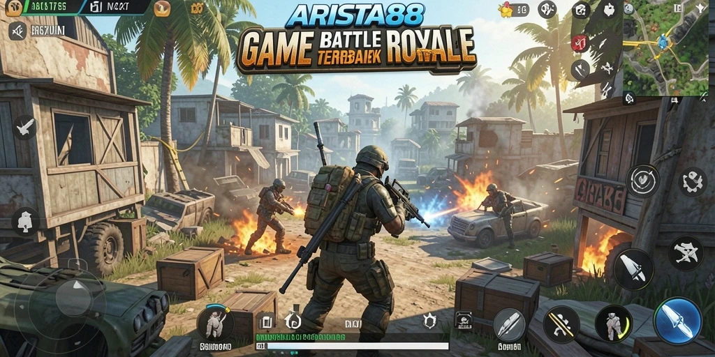 Tampilan screenshot utama ARISTA88 yang menampilkan aksi pertempuran Battle Royale.