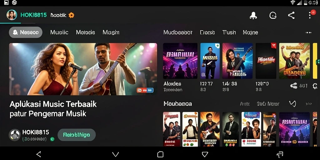 Screenshot HOKI8815 menunjukkan antarmuka aplikasi dengan lagu-lagu populer.