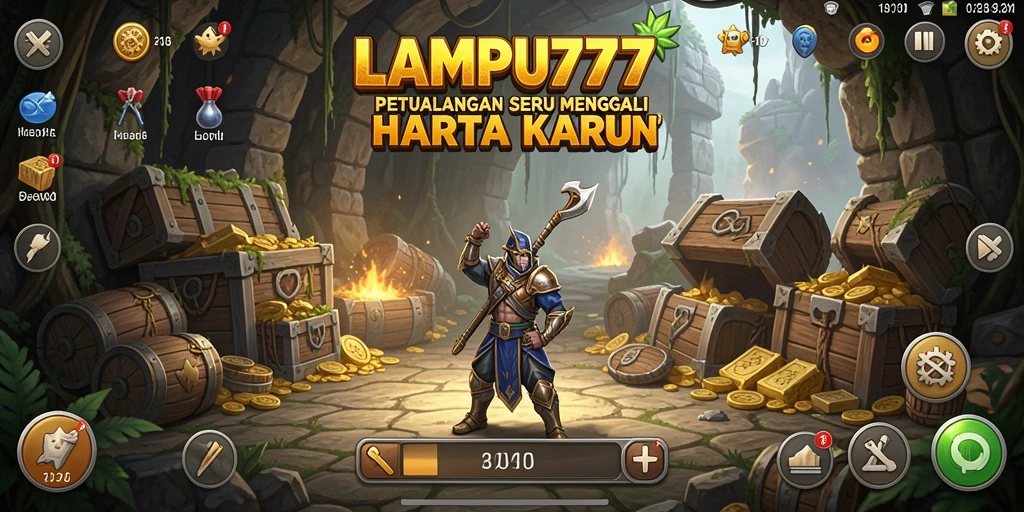 Gameplay seru LAMPU777 dengan pencarian harta karun dan tantangan.