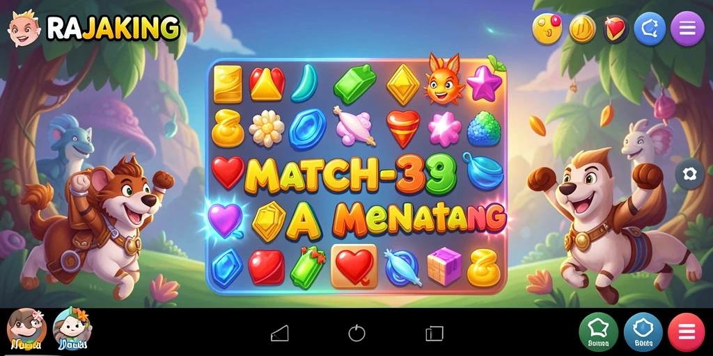 Tangkapan layar gameplay RAJAKING yang menunjukkan aksi mencocokkan item Match-3.