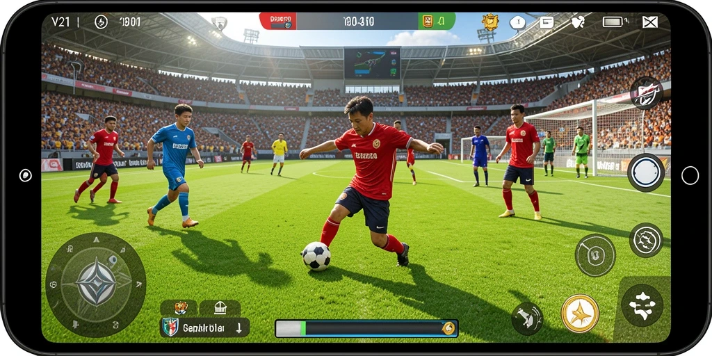 Screenshot <strong>V21</strong> menunjukkan aksi seru di lapangan sepak bola.