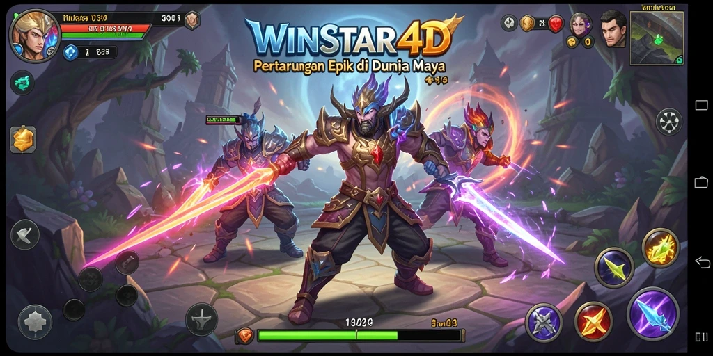 Screenshot gameplay <strong>WINSTAR4D</strong> menampilkan pertarungan seru antara karakter.